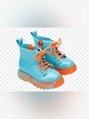 Kids Mini Melissa Blue and Orange Lace-Up Platform Boots